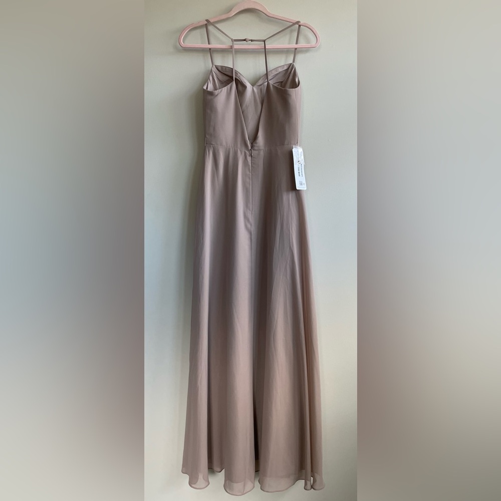 Azazie Mandy Maxi Dress in Taupe V Neck Formal Bridesmaid Size A2 - Picture 13 of 15
